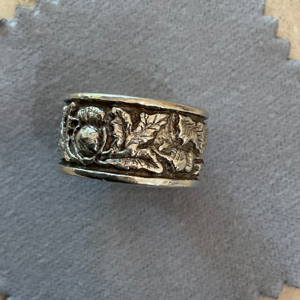 Silver Leaf and Acorn Ring